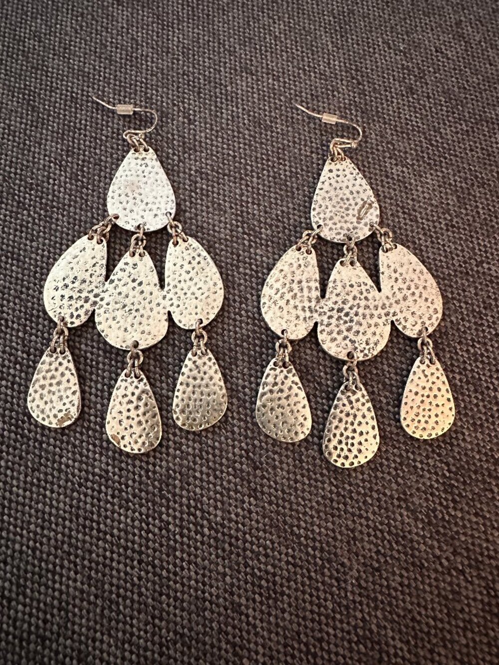 Silver Tone Hammered Statement Earrings